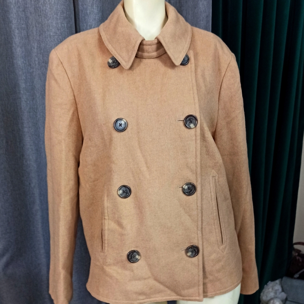 Vtg. Ralph Lauren Classic 100% Camel Hair Wool Double Breasted Coat Sz L